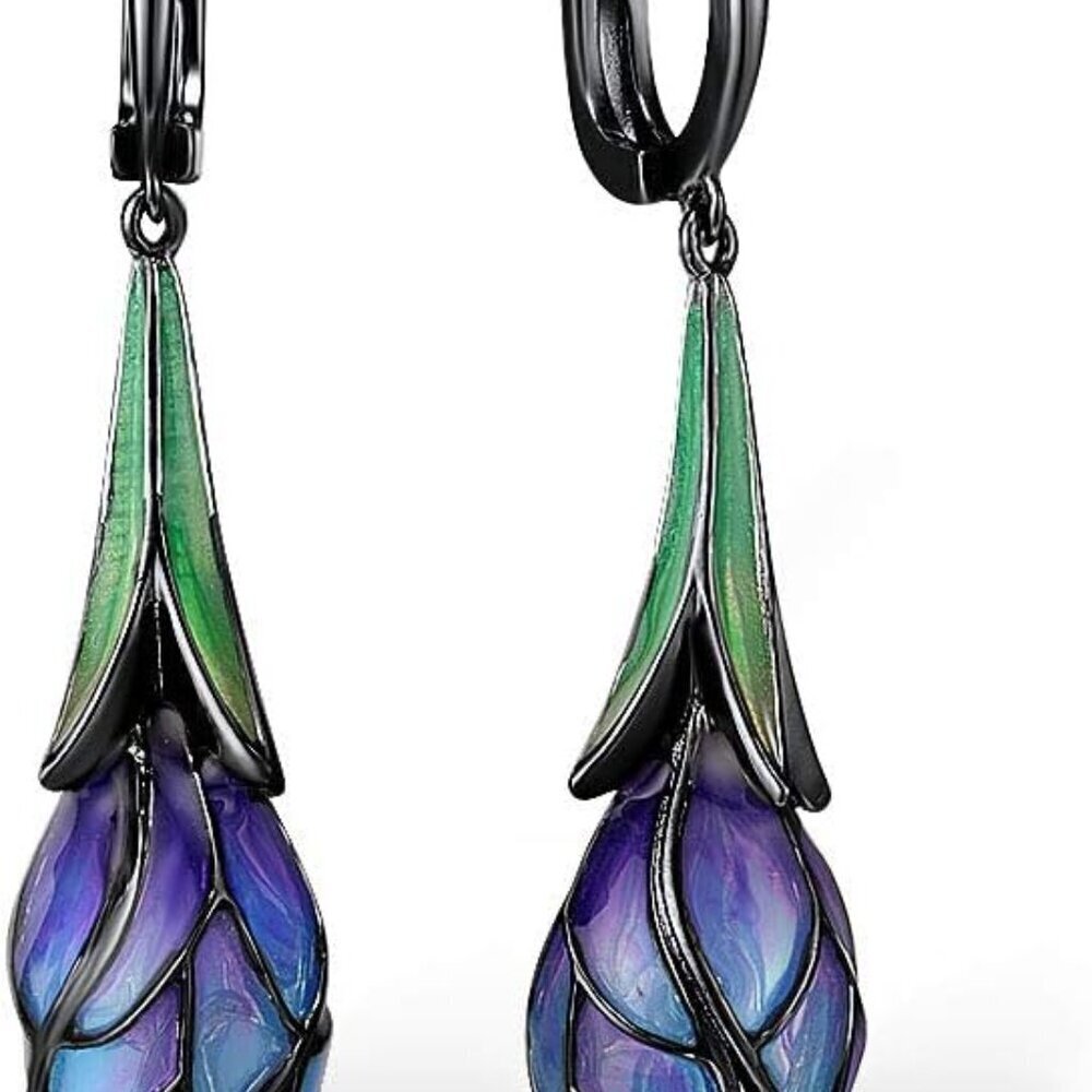Purple Tulip Dangle Earrings Sterling Silver For Women